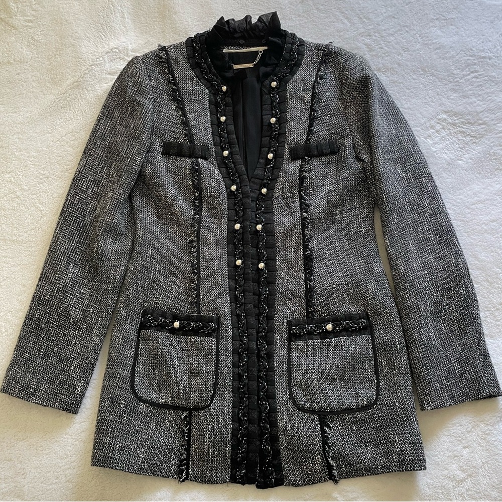 White House Black Market Tweed Fringe Blazer